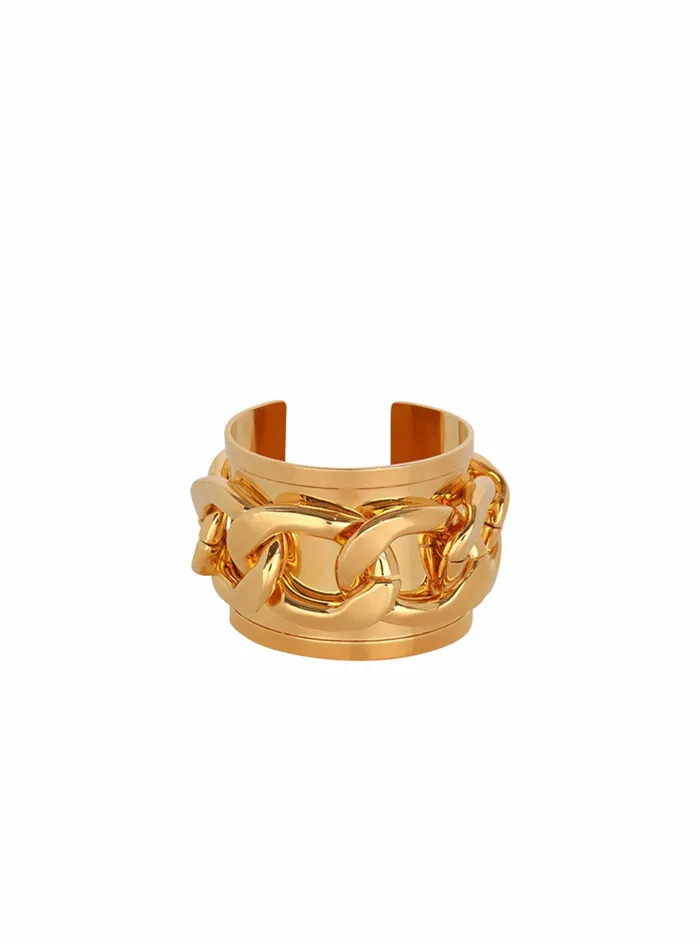 Balmain Fashion Jewelry Womens Brass Chain Cuff Bracelet Gold