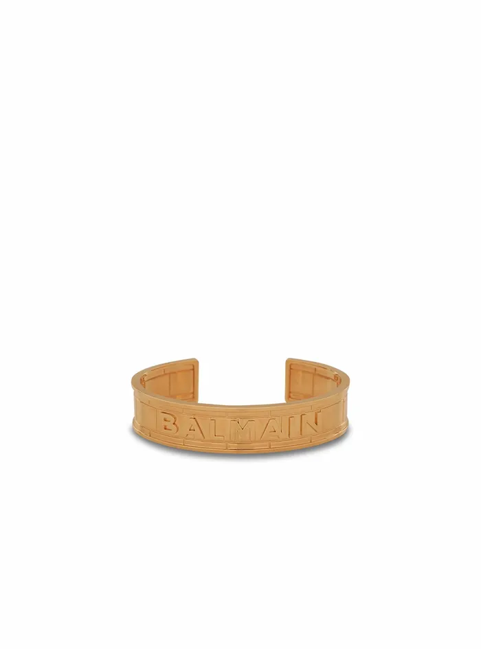 Balmain Fashion Jewelry Womens GoldTone Brass Cuff Bracelet With Balmain Logo Gold