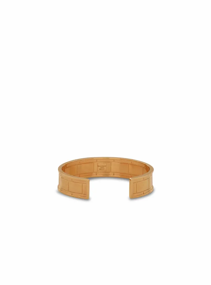 Balmain Fashion Jewelry Womens GoldTone Brass Cuff Bracelet With Balmain Logo Gold