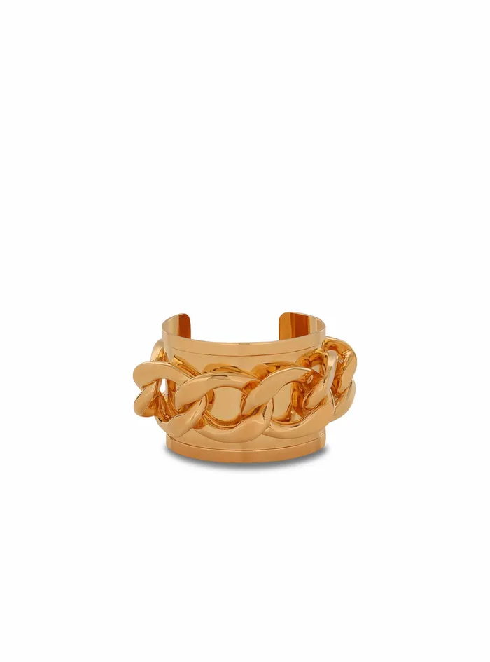 Balmain Fashion Jewelry Womens GoldTone Brass Cuff Bracelet With Chain Gold