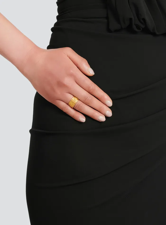 Balmain Fashion Jewelry Womens GoldTone Brass Tubular Ring With Chain Gold