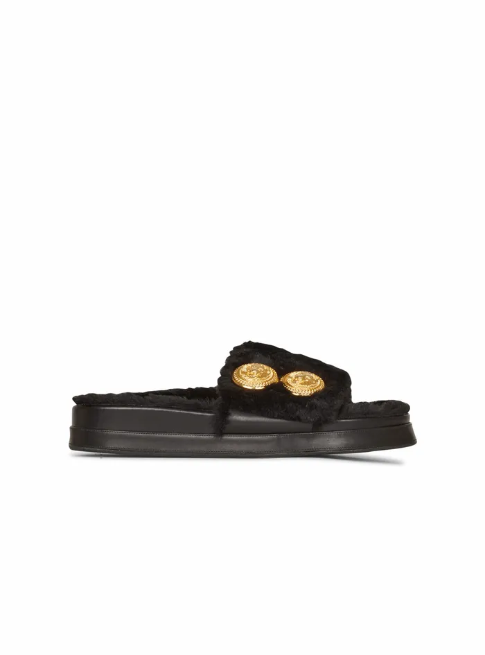 Balmain Flats Womens Faux Fur Tam Flat Mules Black