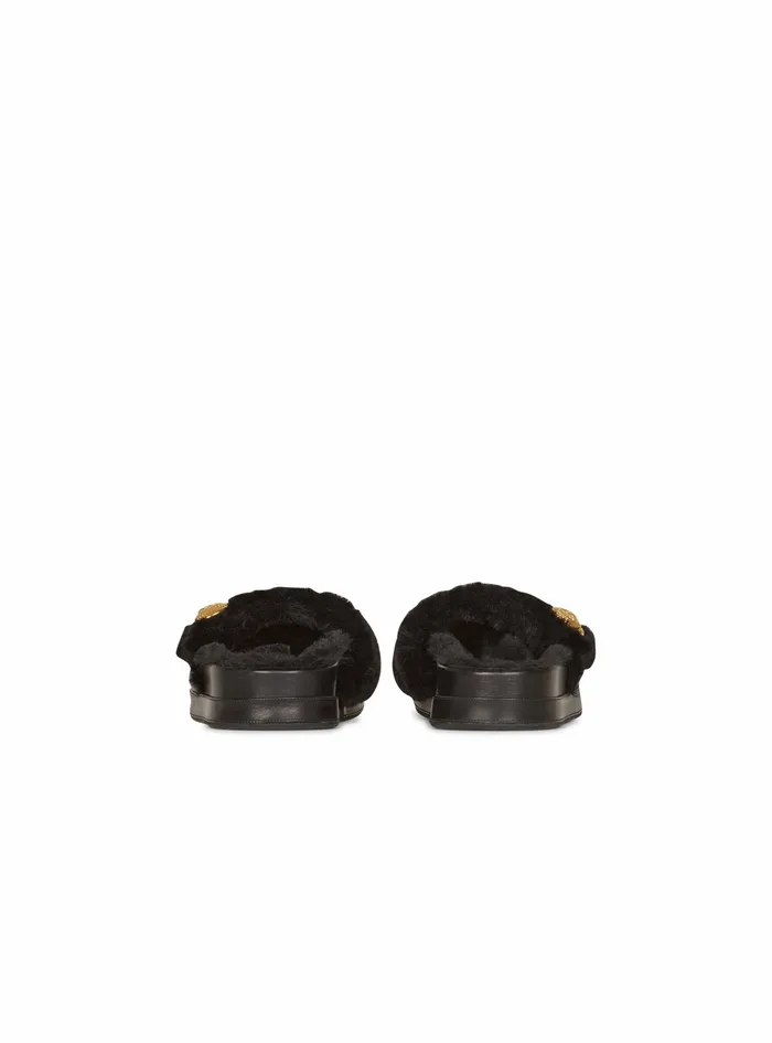 Balmain Flats Womens Faux Fur Tam Flat Mules Black Balmain Flats Womens Faux Fur Tam Flat Mules Black