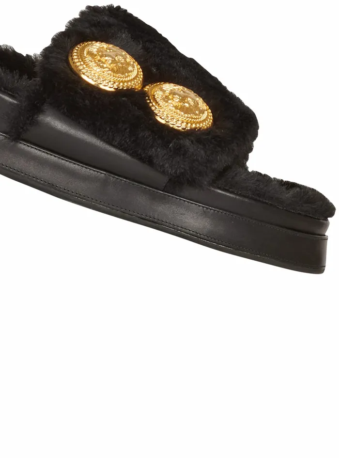 Balmain Flats Womens Faux Fur Tam Flat Mules Black Balmain Flats Womens Faux Fur Tam Flat Mules Black