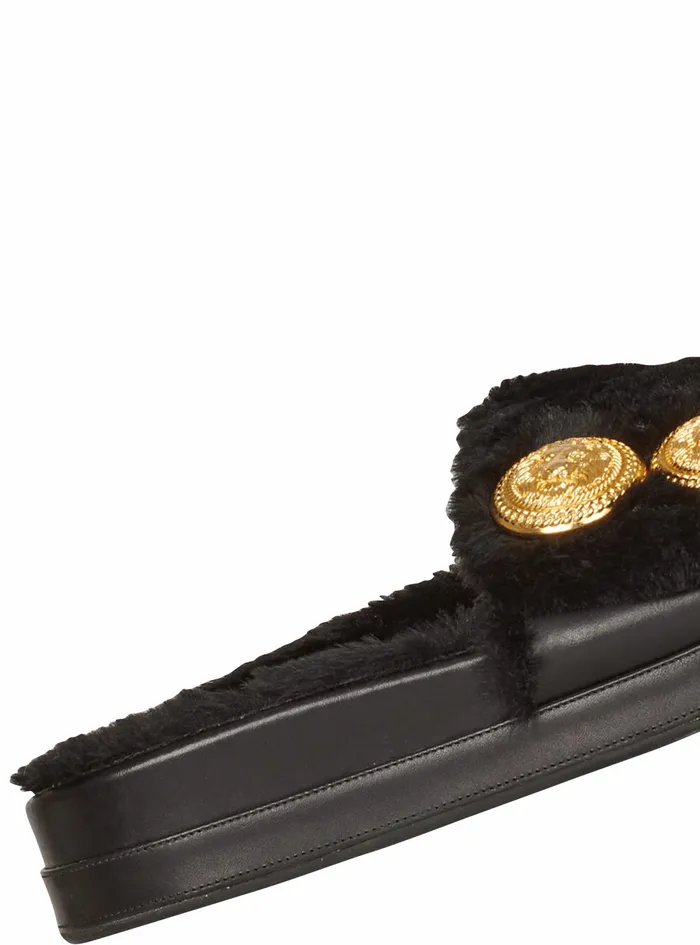 Balmain Flats Womens Faux Fur Tam Flat Mules Black Balmain Flats Womens Faux Fur Tam Flat Mules Black