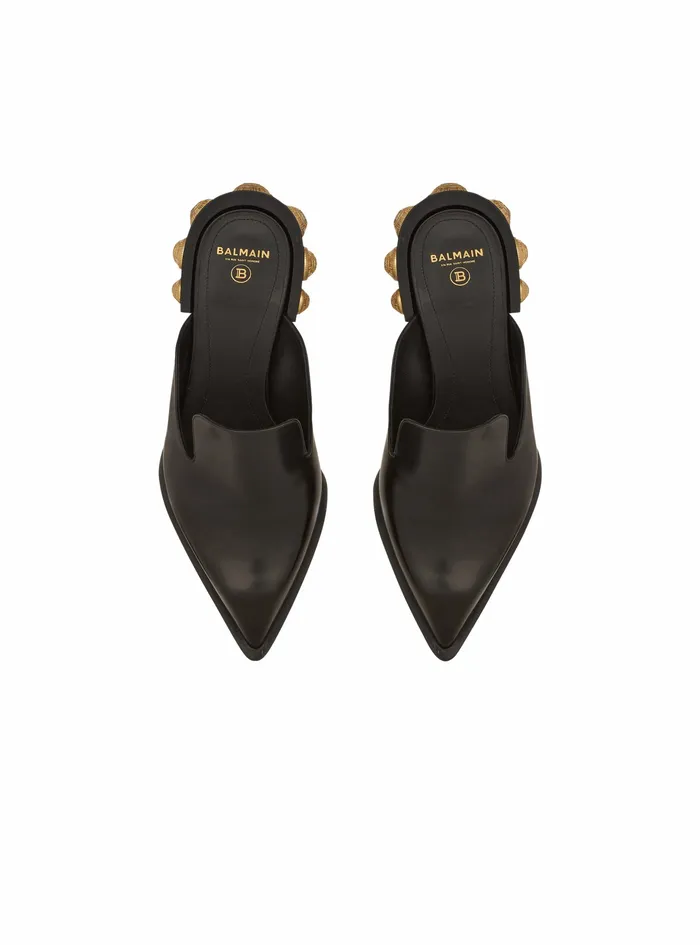 Balmain Flats Womens Shinyleather Coin Mule Loafers Black Balmain Flats Womens Shinyleather Coin Mule Loafers Black