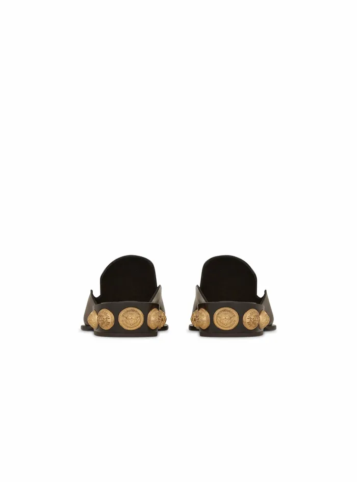 Balmain Flats Womens Shinyleather Coin Mule Loafers Black Balmain Flats Womens Shinyleather Coin Mule Loafers Black