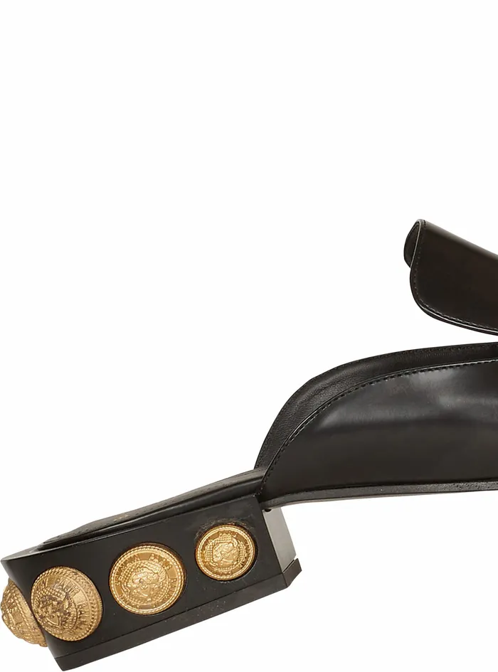 Balmain Flats Womens Shinyleather Coin Mule Loafers Black Balmain Flats Womens Shinyleather Coin Mule Loafers Black