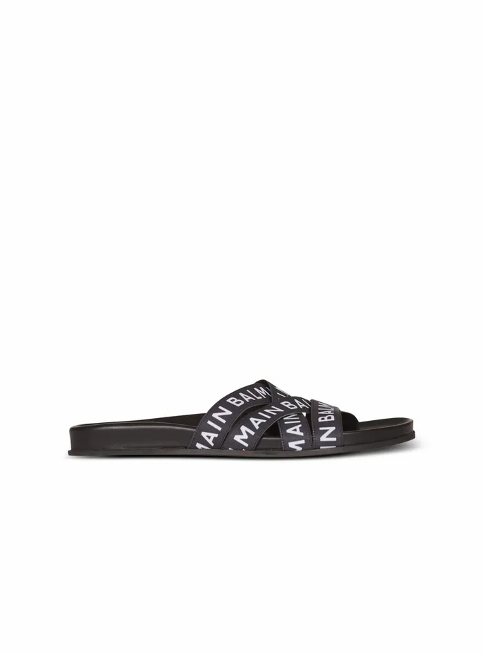 Balmain Flats Womens Union Flip Flops With Balmain Logo Print Black