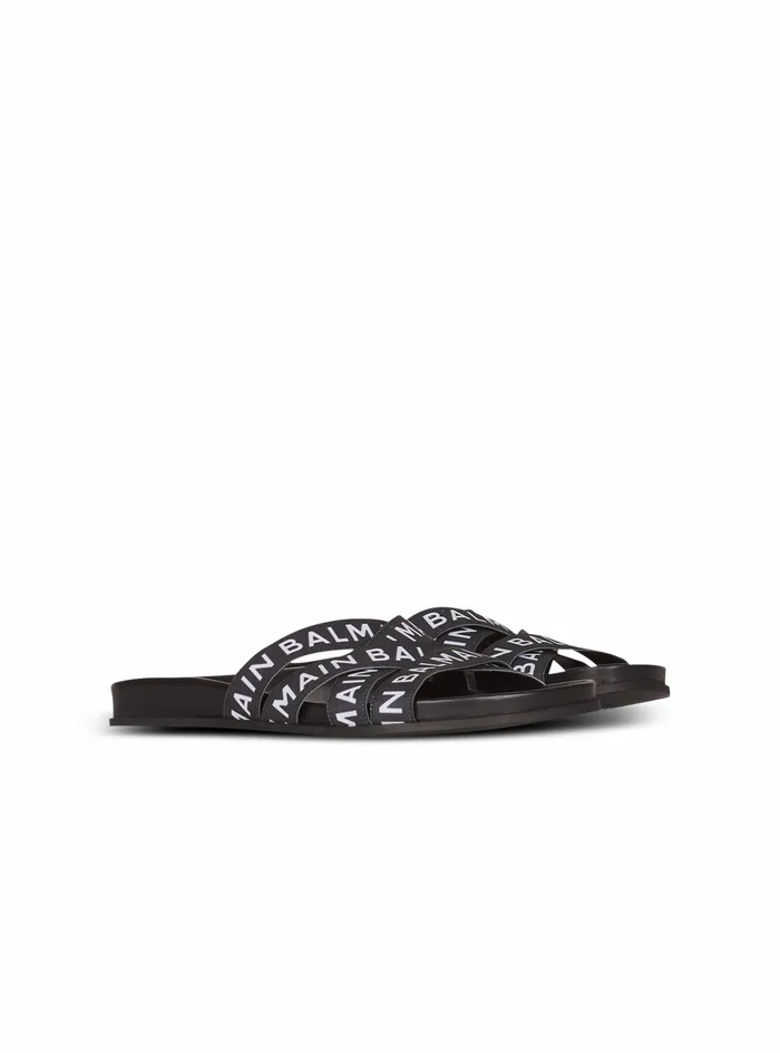 Balmain Flats Womens Union Flip Flops With Balmain Logo Print Black Balmain Flats Womens Union Flip Flops With Balmain Logo Print Black