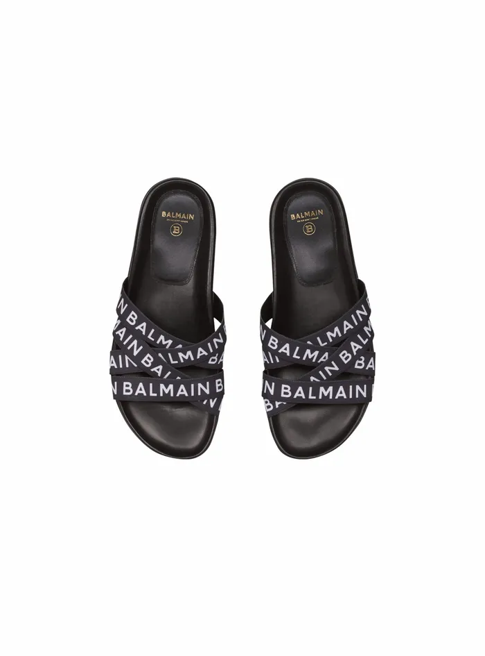 Balmain Flats Womens Union Flip Flops With Balmain Logo Print Black Balmain Flats Womens Union Flip Flops With Balmain Logo Print Black
