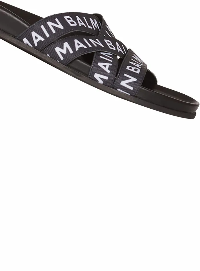 Balmain Flats Womens Union Flip Flops With Balmain Logo Print Black Balmain Flats Womens Union Flip Flops With Balmain Logo Print Black