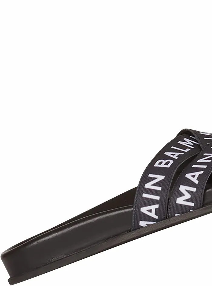 Balmain Flats Womens Union Flip Flops With Balmain Logo Print Black Balmain Flats Womens Union Flip Flops With Balmain Logo Print Black
