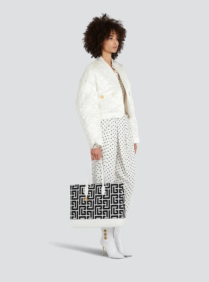 Balmain Folded Shopping Bags Womens LargeSized Bicolor Jacquard Folded Shopping Bag White Balmain Folded Shopping Bags Womens LargeSized Bicolor Jacquard Folded Shopping Bag White