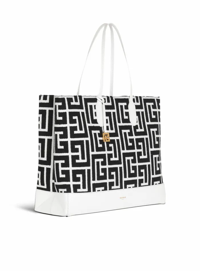 Balmain Folded Shopping Bags Womens LargeSized Bicolor Jacquard Folded Shopping Bag White Balmain Folded Shopping Bags Womens LargeSized Bicolor Jacquard Folded Shopping Bag White