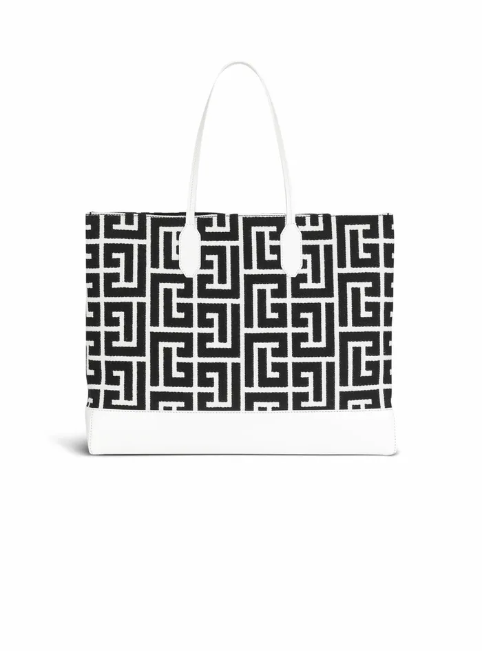 Balmain Folded Shopping Bags Womens LargeSized Bicolor Jacquard Folded Shopping Bag White Balmain Folded Shopping Bags Womens LargeSized Bicolor Jacquard Folded Shopping Bag White