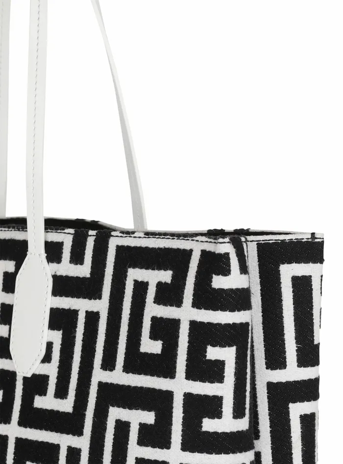 Balmain Folded Shopping Bags Womens LargeSized Bicolor Jacquard Folded Shopping Bag White Balmain Folded Shopping Bags Womens LargeSized Bicolor Jacquard Folded Shopping Bag White
