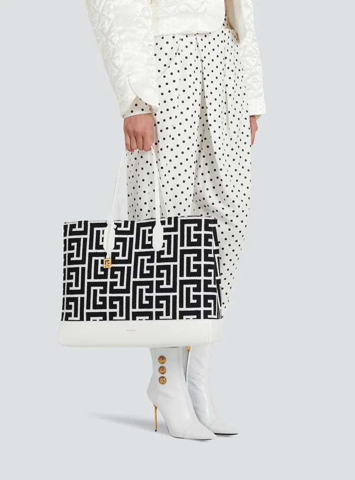 Balmain Folded Shopping Bags Womens LargeSized Bicolor Jacquard Folded Shopping Bag White Balmain Folded Shopping Bags Womens LargeSized Bicolor Jacquard Folded Shopping Bag White