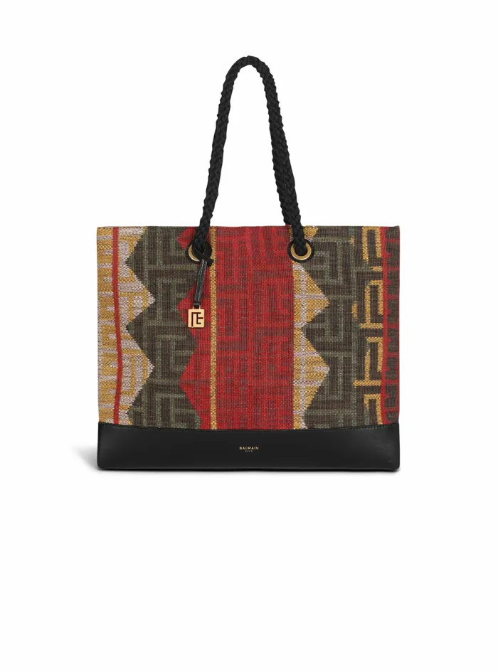Balmain Folded Shopping Bags Womens LargeSized Multicolor Monogram Needlepoint Balmain Bag Multicolor