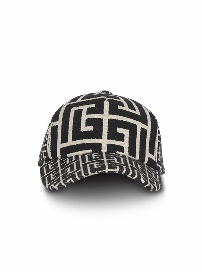 Balmain Hats Mens Cap With Balmain Monogram Pattern Black