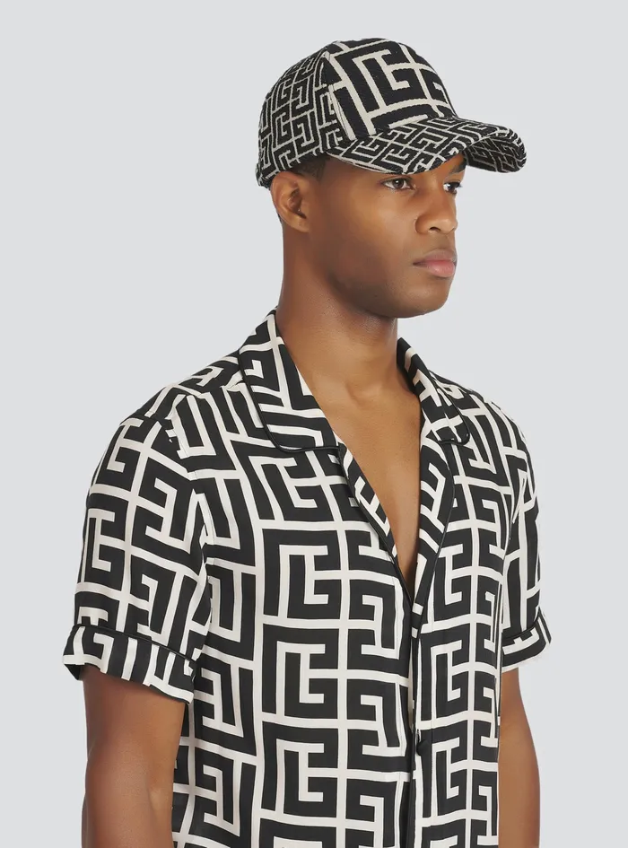 Balmain Hats Mens Cap With Balmain Monogram Pattern Black Balmain Hats Mens Cap With Balmain Monogram Pattern Black