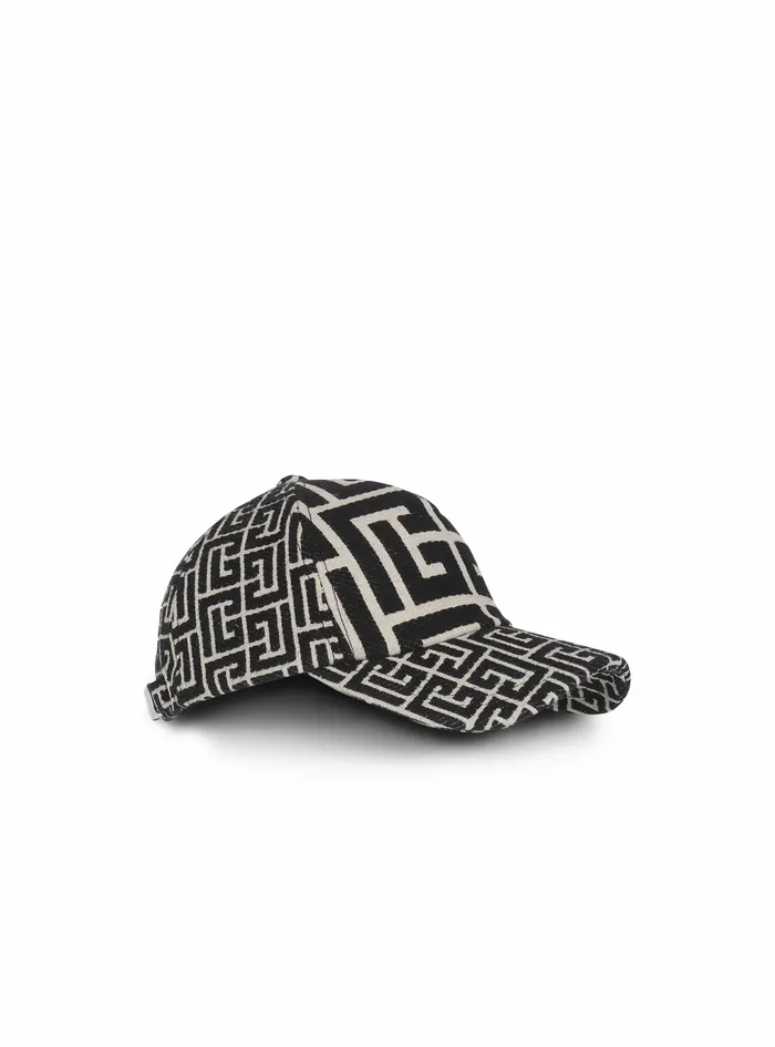 Balmain Hats Mens Cap With Balmain Monogram Pattern Black Balmain Hats Mens Cap With Balmain Monogram Pattern Black