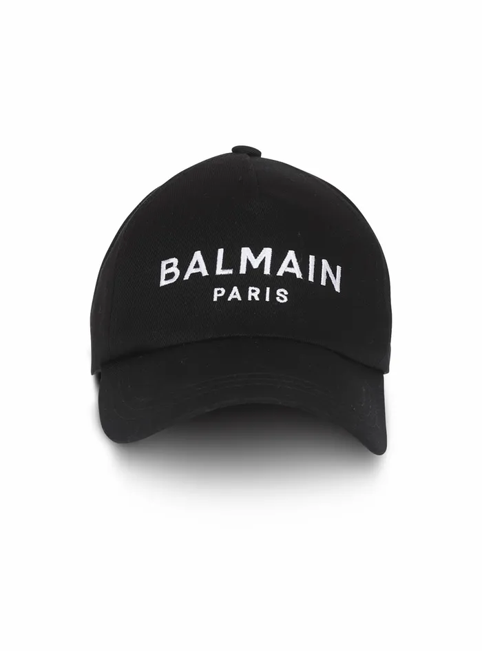 Balmain Hats Mens Cotton Cap With Balmain Paris Logo Black