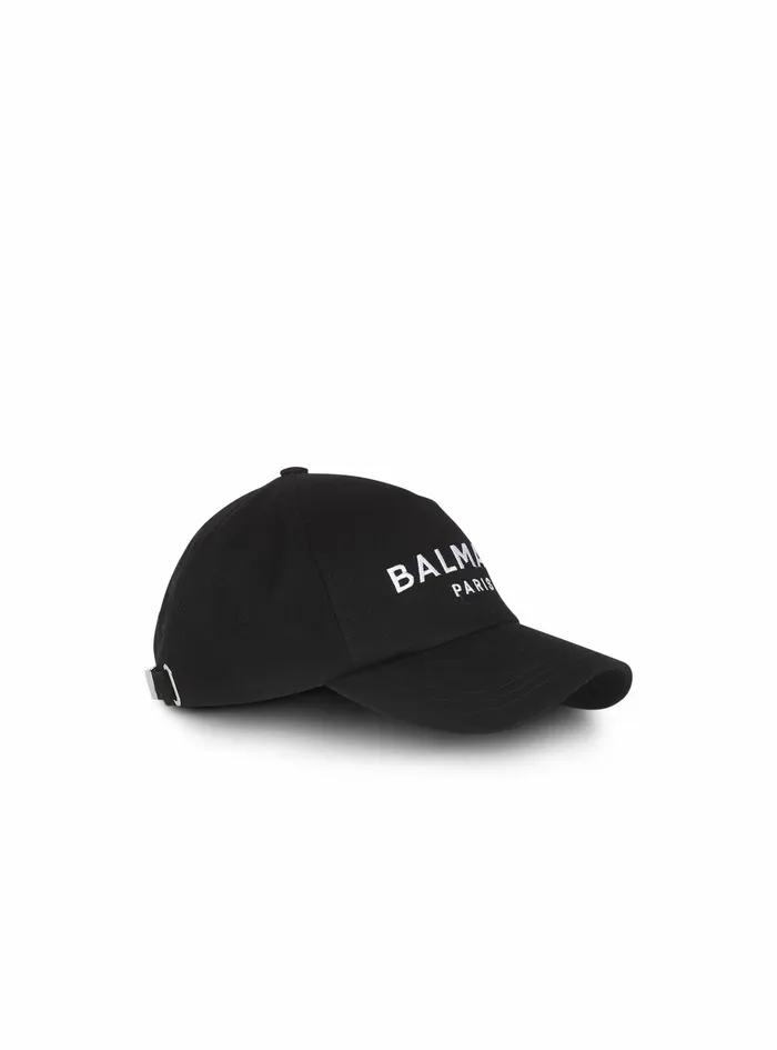 Balmain Hats Mens Cotton Cap With Balmain Paris Logo Black Balmain Hats Mens Cotton Cap With Balmain Paris Logo Black