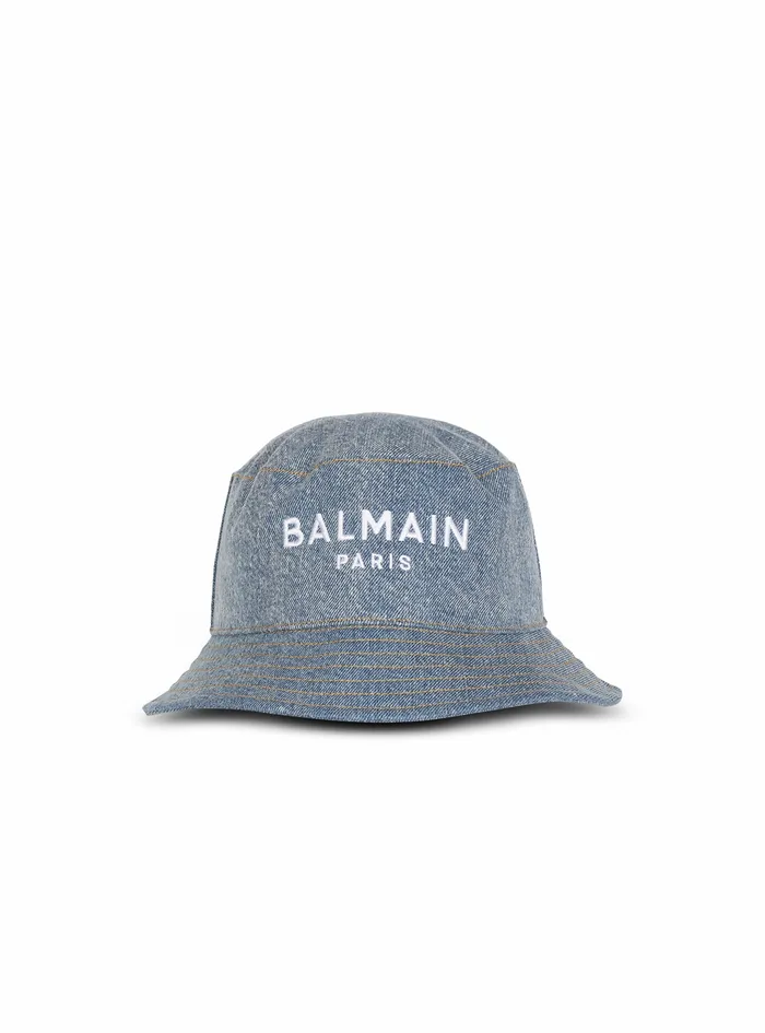 Balmain Hats Mens High Summer Capsule 8211 Denim Jean Bucket Hat With Balmain Logo Blue Balmain Hats Mens High Summer Capsule 8211 Denim Jean Bucket Hat With Balmain Logo Blue