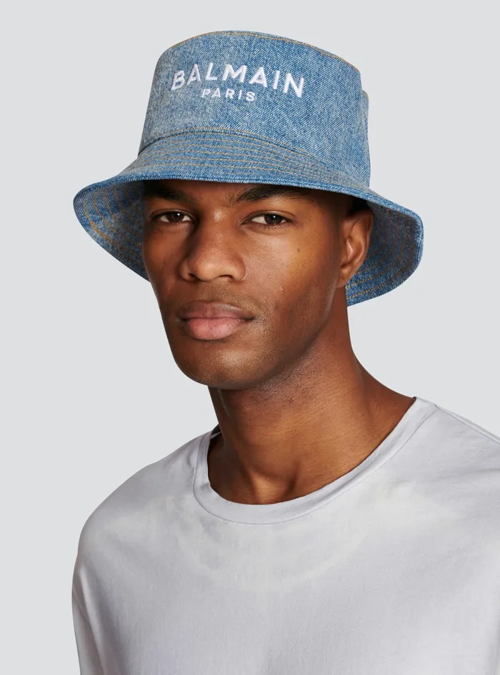 Balmain Hats Mens High Summer Capsule 8211 Denim Jean Bucket Hat With Balmain Logo Blue Balmain Hats Mens High Summer Capsule 8211 Denim Jean Bucket Hat With Balmain Logo Blue