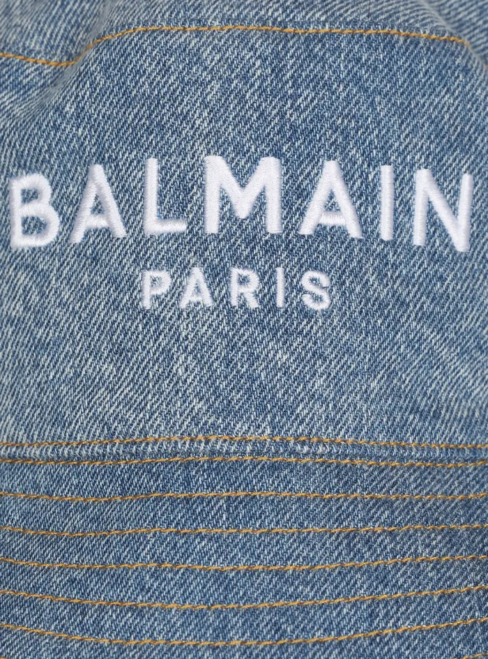 Balmain Hats Mens High Summer Capsule 8211 Denim Jean Bucket Hat With Balmain Logo Blue Balmain Hats Mens High Summer Capsule 8211 Denim Jean Bucket Hat With Balmain Logo Blue