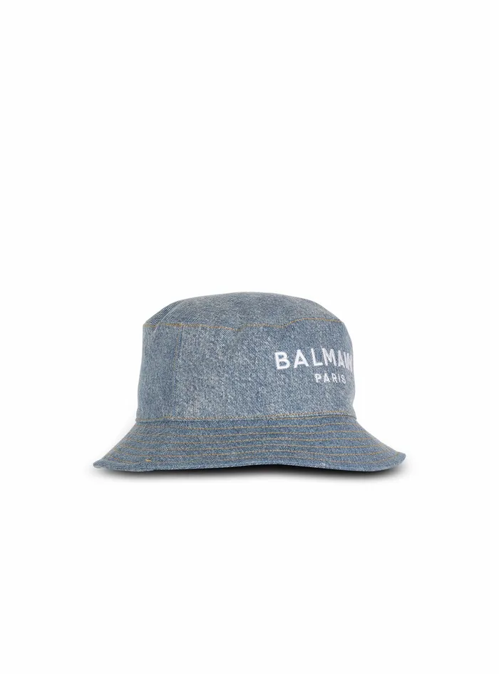 Balmain Hats Mens High Summer Capsule 8211 Denim Jean Bucket Hat With Balmain Logo Blue Balmain Hats Mens High Summer Capsule 8211 Denim Jean Bucket Hat With Balmain Logo Blue
