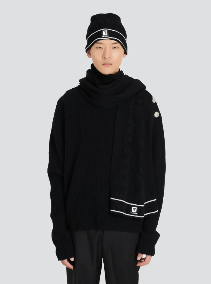 Balmain Hats Mens Wool Beanie With Embroidered Balmain Logo Black Balmain Hats Mens Wool Beanie With Embroidered Balmain Logo Black