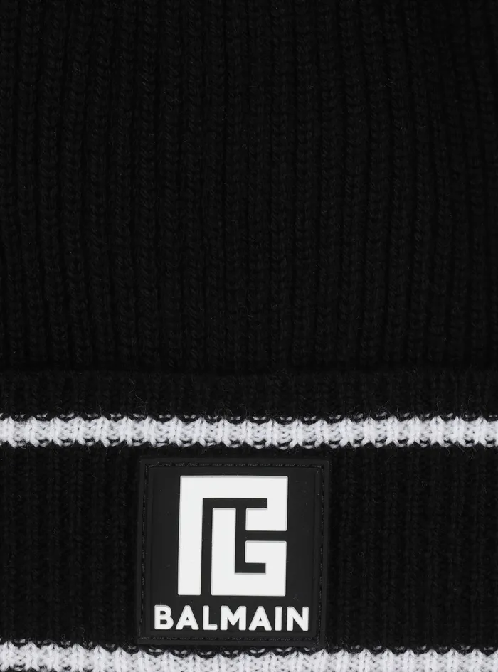 Balmain Hats Mens Wool Beanie With Embroidered Balmain Logo Black Balmain Hats Mens Wool Beanie With Embroidered Balmain Logo Black