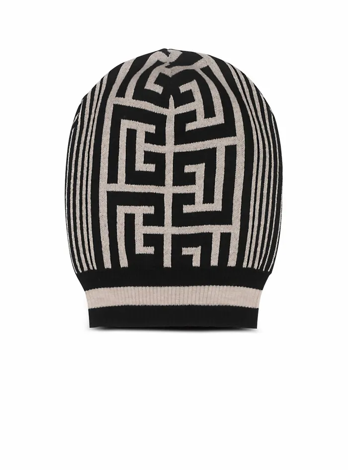 Balmain Hats Womens Wool Beanie With Balmain Monogram Black
