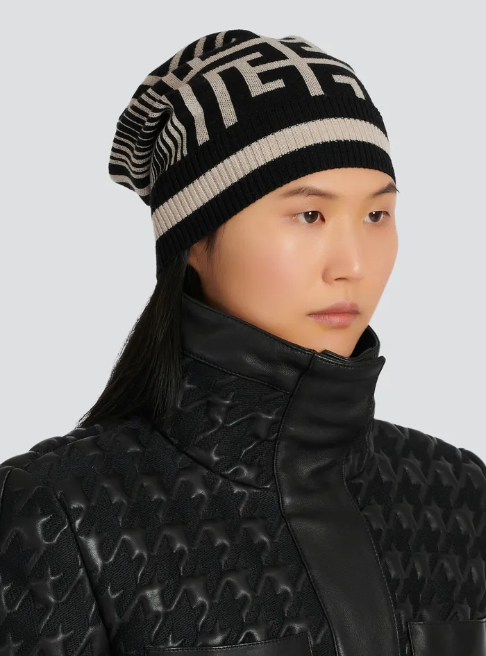 Balmain Hats Womens Wool Beanie With Balmain Monogram Black Balmain Hats Womens Wool Beanie With Balmain Monogram Black