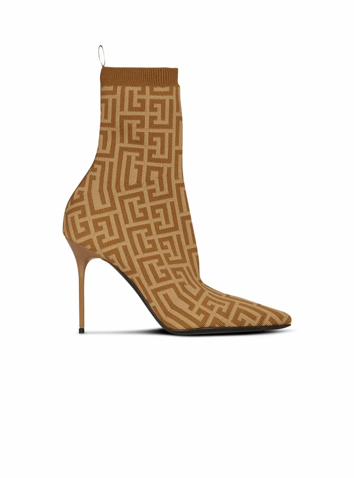 Balmain High Heels Womens Bicolor Stretch Knit Skye Ankle Boots With Balmain Monogram Beige Balmain High Heels Womens Bicolor Stretch Knit Skye Ankle Boots With Balmain Monogram Beige