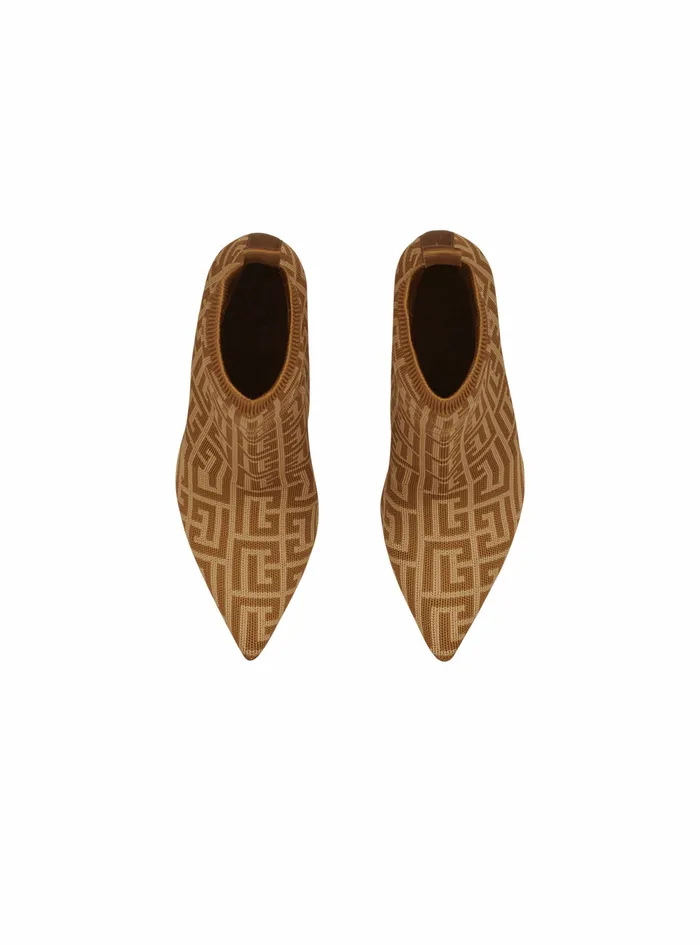 Balmain High Heels Womens Bicolor Stretch Knit Skye Ankle Boots With Balmain Monogram Beige Balmain High Heels Womens Bicolor Stretch Knit Skye Ankle Boots With Balmain Monogram Beige