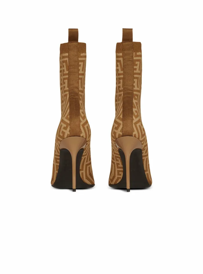 Balmain High Heels Womens Bicolor Stretch Knit Skye Ankle Boots With Balmain Monogram Beige Balmain High Heels Womens Bicolor Stretch Knit Skye Ankle Boots With Balmain Monogram Beige