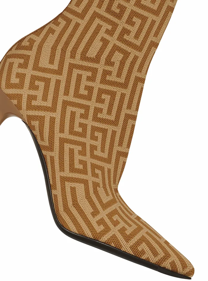 Balmain High Heels Womens Bicolor Stretch Knit Skye Ankle Boots With Balmain Monogram Beige Balmain High Heels Womens Bicolor Stretch Knit Skye Ankle Boots With Balmain Monogram Beige