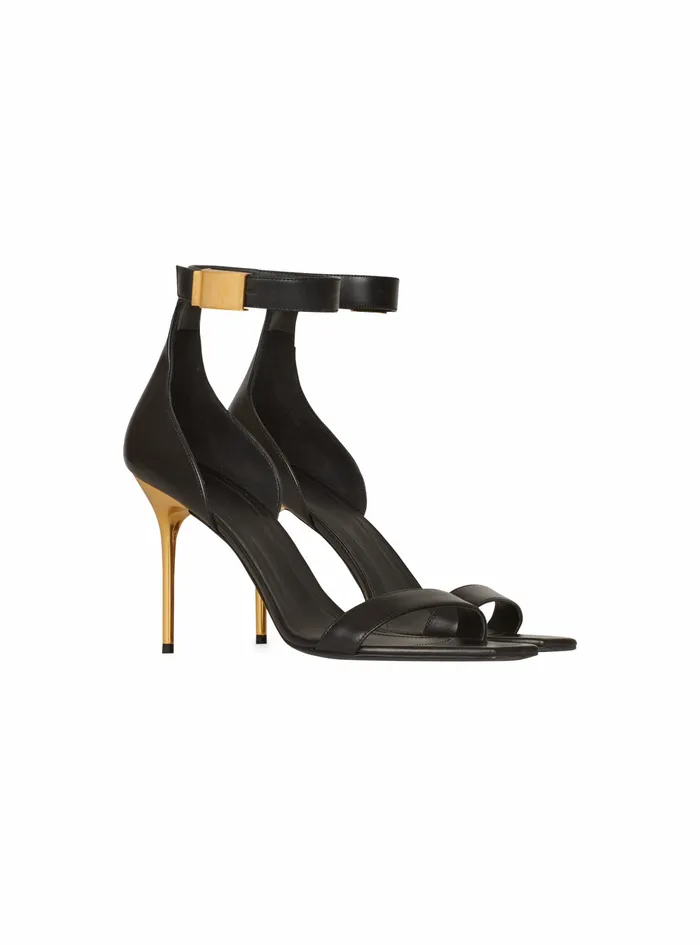 Balmain High Heels Womens Leather Uma Sandals Black Balmain High Heels Womens Leather Uma Sandals Black