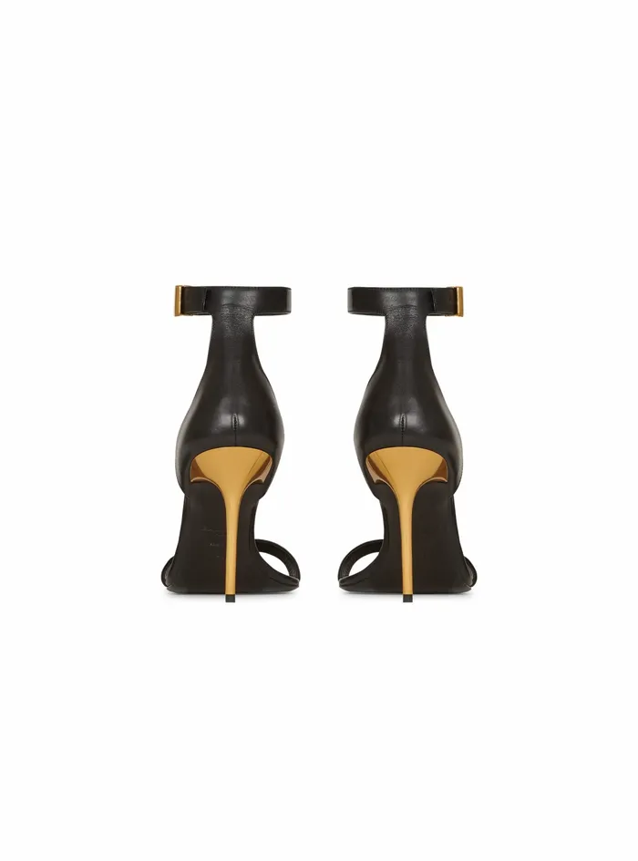 Balmain High Heels Womens Leather Uma Sandals Black Balmain High Heels Womens Leather Uma Sandals Black