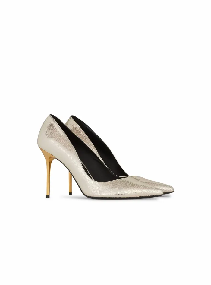 Balmain High Heels Womens ReptileEffect Leather Ruby Pumps Gold