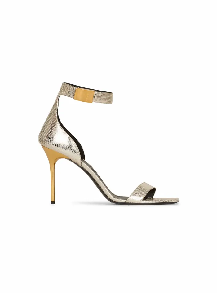 Balmain High Heels Womens ReptileEffect Leather Uma Sandals Gold