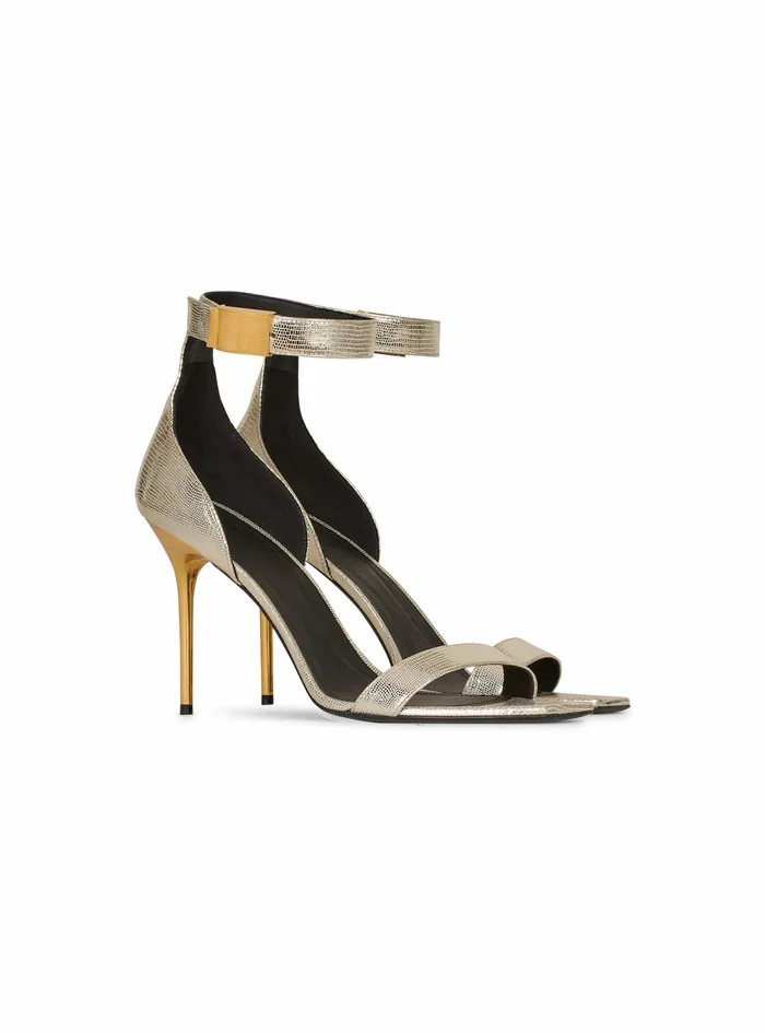 Balmain High Heels Womens ReptileEffect Leather Uma Sandals Gold Balmain High Heels Womens ReptileEffect Leather Uma Sandals Gold