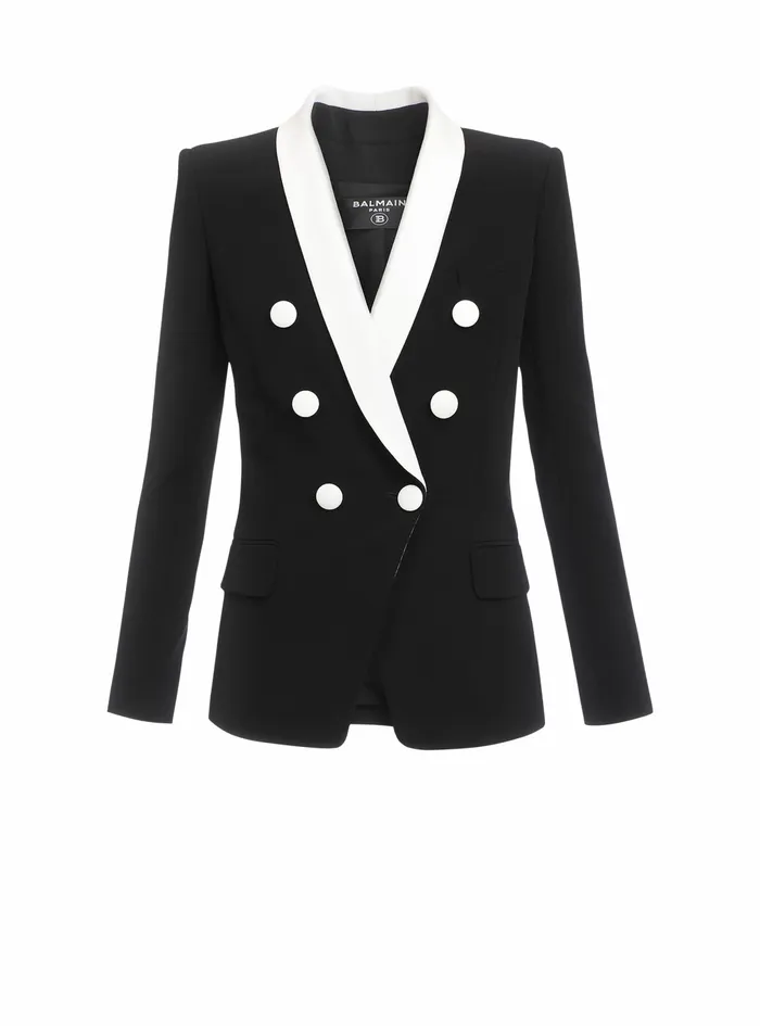 Balmain Jackets And Blazers Womens Bicolor Crpe DoubleBreasted Jacket Black