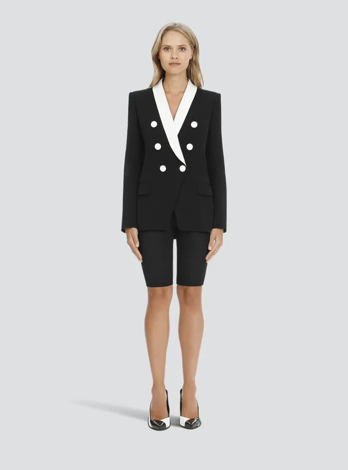 Balmain Jackets And Blazers Womens Bicolor Crpe DoubleBreasted Jacket Black Balmain Jackets And Blazers Womens Bicolor Crpe DoubleBreasted Jacket Black