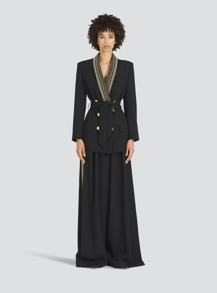 Balmain Jackets And Blazers Womens DoubleBreasted Blazer With Embroidered Collar Black Balmain Jackets And Blazers Womens DoubleBreasted Blazer With Embroidered Collar Black