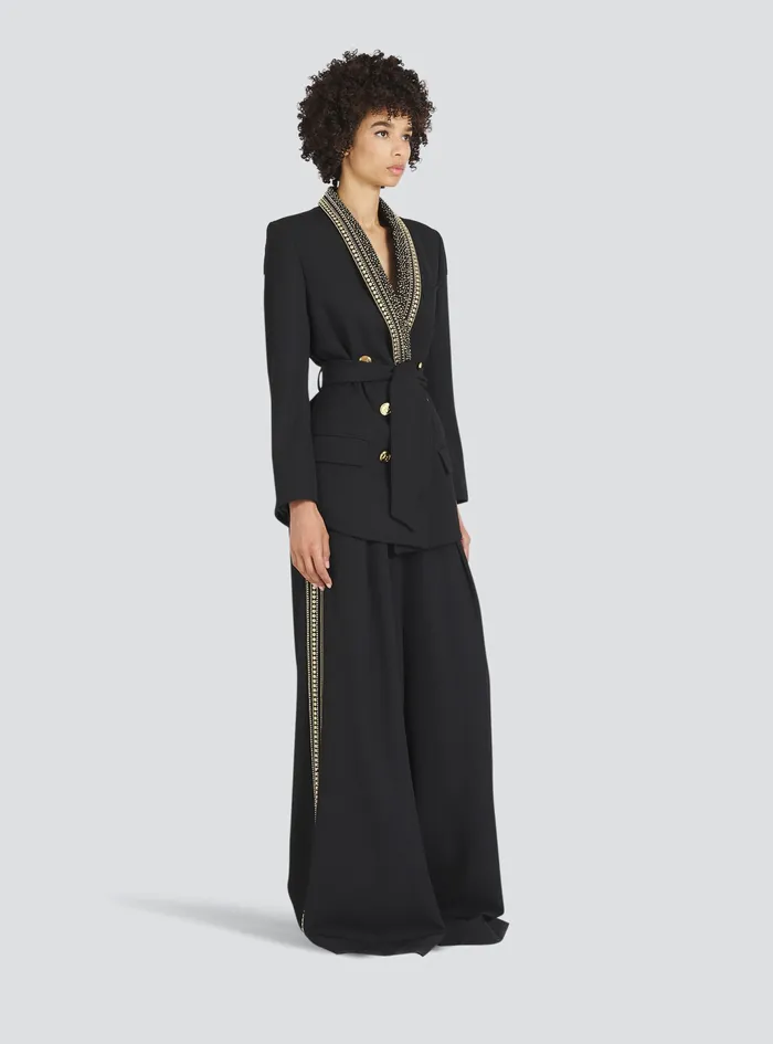 Balmain Jackets And Blazers Womens DoubleBreasted Blazer With Embroidered Collar Black Balmain Jackets And Blazers Womens DoubleBreasted Blazer With Embroidered Collar Black