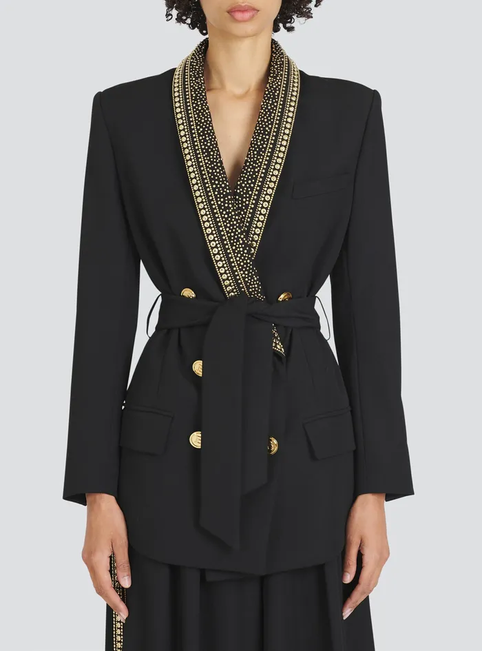 Balmain Jackets And Blazers Womens DoubleBreasted Blazer With Embroidered Collar Black Balmain Jackets And Blazers Womens DoubleBreasted Blazer With Embroidered Collar Black